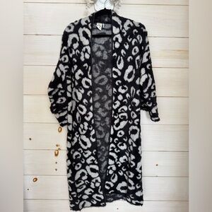 Stylish Black and White Animal Print Cardigan